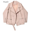 Fitaylor Autumn Women Faux Soft Leather Loose Jacket Coat Turndown Collar Zipper Pu Motorcycle Overcoat Female Rivet Punk Jacket|Leather Jackets|