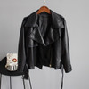 FTLZZ New Autumn Pu Motorcycle Faux Soft Leather Women Jacket Coat Turn down Collar Long Sleeve Epaule Female Loose Short Jacket|Leather Jackets|