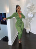 2019 New Sexy Stand Neck Skinny Rompers Zippers Long Sleeve Print Womens Jumpsuit Streetwear Plus Size Ladies JOverals|Jumpsuits|
