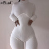 FQLWL Ribbed Knitted Bodycon White Black Summer Jumpsuit Women Shorts Playsuit Long Sleeve Sexy Rompers Womens Jumpsuit Female|Rompers|