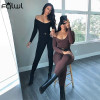 FQLWL Fall Winter Long Sleeve Sexy Rompers Womens Jumpsuit Female One Piece Outfits Brown Black White Bodycon Jumpsuit For Women|Jumpsuits|