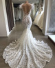 Exquisit Lace Mermaid Wedding Dress 2020 Luxury Pearls Sheer Neck Backless Cap Sleeves Wedding Bridal Dresses vestido de noiva|Wedding Dresses|