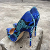Veowalk Snake Printing Leather Women Super High Heels Sexy Ladies Pointed Toe Stiletto Pumps Slip on Heeled Party Shoes Blue|stiletto pumps|pointed toe stilettosslip on heels