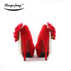 New Arrival Red color Flock Women wedding shoes Bride 8cm/11cm/14cm high heels platform shoes Bridal Big Flower shoe Red sole|shoes red sole|heel platform shoeswomen wedding shoes