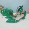 BaoYaFang 2020 NEW ARRIVE Green Crystal Wedding Shoes Woman Thin Heel Pointed Toe Bridal Party Dress Shoe Big Size High Pumps|Women's Pumps|