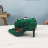 BaoYaFang 2020 NEW ARRIVE Green Crystal Wedding Shoes Woman Thin Heel Pointed Toe Bridal Party Dress Shoe Big Size High Pumps|Women's Pumps|