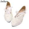 Sorbern Fashion White Wedding Shoes Kitten High Heels Women Pump Heels Patent Leather Lace Appliques Beaded Bridal Shoes 2018|white wedding shoes|bridal shoeswedding shoes