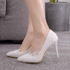 Crystal Queen White Lace Flower Pumps womens Elegant Wedding Shoes Bride High Heels Platform Ladies Wedges Party Dress Shoes|Women's Pumps|
