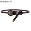 RAINIE SEAN Vintage Belts for Women Cowskin Waist Belt Real Leather Brown Rivet High Quality Brand Women Belt 105cm 110cm 115cm|Women's Belts|