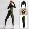 3 Piece Women Yoga Sets Fitness Sport Wear Leggings High Support Bra Crop Top Workout Clothes Gym Seamless Yoga Suits| |