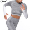 Women Tracksuit Gym Plus Size Clothing Workout Outfits Seamless High Waist Leggings And Long Sleeve Crop Top Yoga Activewear Set|Yoga Sets|