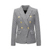 PEONFLY High Quality 2020 New Designer Blazer Women's Double Breasted Pocket Lion Buttons Slim Plaid Blazer Jacket Ladies|Blazers|