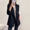PEONFLY Fashion Women Black Blazer Long Sleeve Pocket Double Breasted Office Ladies Business Coat Female Retro Tops 2020 Autumn|Blazers|