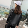 Fall Women PU Leather Motorcycle Jacket Loose Fit BF Short Style Black Coat Korean Style Button Zipper Pockets Spring Outwear|Leather Jackets|