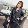 Fall Women PU Leather Motorcycle Jacket Loose Fit BF Short Style Black Coat Korean Style Button Zipper Pockets Spring Outwear|Leather Jackets|