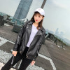 Fall Women PU Leather Motorcycle Jacket Loose Fit BF Short Style Black Coat Korean Style Button Zipper Pockets Spring Outwear|Leather Jackets|