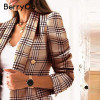 BerryGo Casual double breasted Plaid suits coat slim Office lady suit collar blazer jacket women Elagant chic coats spring 2021|Blazers|