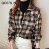 QoerliN 2020 Autumn Winter New Korean Style Retro Casual Lapel Long Sleeve Single Breasted Shirt Women Plaid Plus Size Blouse|Blouses & Shirts|