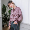 Design Plus Size Blouse Women Crumpled Smoked Purple Satin Matte Pocket Lace up Long Sleeve Shirt Chic Elegant OL Work Blusa,S M|Blouses & Shirts|