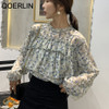 QoerliN New Korean Floral Chiffon Shirt Women All Match Chic Shirt Ladies Outfit Ruffles Flower Printed Tops Blouse Shirts Women|Blouses & Shirts|