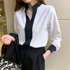 QoerliN Chiffon Shirt Women 2020 new V neck Contrast Color Design OL Commuter Shirt Plus Size Long Sleeve White Blouse Plus Size|Blouses & Shirts|