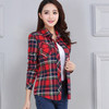 PEONFLY 2019 New Vintage Plaid Blouses Shirt Cage Female Long Sleeve Casual Slim Women Plus Size Shirt Office Lady Tops Red|Blouses & Shirts|