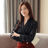9 colors v neck slim satin blouse shirt 2019 autumn new korean long sleeve wrap blouses OL office ladies white shirt tops|Blouses & Shirts|