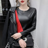 2020 Autumn Winter Long Sleeve Women's Blouse Patchwork Colors Plus Size Shirt Women Elastic Warm Velvet PU Leather Female Tops|Blouses & Shirts|