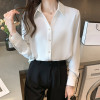 Spring Fall Fashion Satin Shirt Women's Long Sleeve Loose White Blouse Elegant Temperament Metal Buttons Slim Blouses and Tops|Blouses & Shirts|