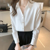 Spring Fall Fashion Satin Shirt Women's Long Sleeve Loose White Blouse Elegant Temperament Metal Buttons Slim Blouses and Tops|Blouses & Shirts|