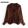 Aachoae Women Vintage Loose Blouse Shirt 2020 Fashion Elastic Waist Hem Casual Blouses Solid Long Sleeve Pleated Chic Tops|Blouses & Shirts|