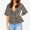Aachoae Summer Blouses Sexy Deep V neck Short Flare Sleeve Leopard Blouse Shirt Women Casual Tops Plus Size Chemisier Femme|Blouses & Shirts|