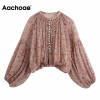 Aachoae Women Printed Chiffon Blouses 2020 Vintage Lantern Long Sleeve Shirt Tops Chic Pleated Cropped Blouse Blusas Mujer|Blouses & Shirts|