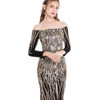 Women's Evening Dress Long Sleeve V Neck Floral Sequin Asymmetry