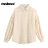 Aachoae Chic Lace Mesh Embroidery Polka Dot Blouse Women See Through Turn Down Collar Shirt Female Long Sleeve Elegant Top Blusa|Blouses & Shirts|