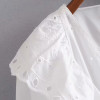 Aachoae Women Hollow Out White Embroidered Blouse V Neck Stylish Ruffles Cotton Shirt Lantern Sleeve Solid Causal Tops Blusas|Blouses & Shirts|