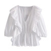Aachoae Women Hollow Out White Embroidered Blouse V Neck Stylish Ruffles Cotton Shirt Lantern Sleeve Solid Causal Tops Blusas|Blouses & Shirts|