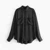 Aachoae Solid Casual Stain Blouse Women Long Sleeve Double Pocket Shirts Female Office Turn Down Collar Blouse Top Blusa Mujer|Blouses & Shirts|