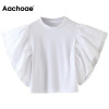 Aachoae Women White Blouse Shirts Ladies Stylish Ruffles Shirt Tunic O Neck Solid Casual Tops Blouses Blusas Mujer De Moda 2020|Blouses & Shirts|