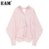[EAM] Women Striped Backless Big Size Blouse New Lapel Long Sleeve Loose Fit Shirt Fashion Tide Spring Autumn 2021 1Z259|Blouses & Shirts|