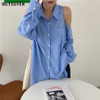 BGTEEVER Chic Cold shoulder Women Striped Blouses Single breasted Loose Female Shirts Tops 2020 Summer Autumn Blusas femme|Blouses & Shirts|
