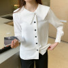Big Turn Down Collar Chiffon Blouse 2021 Spring Long Sleeve Women's Shirt Single Breasted Fashion White Button Up Blouses & Tops|Blouses & Shirts|