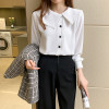 Big Turn Down Collar Chiffon Blouse 2021 Spring Long Sleeve Women's Shirt Single Breasted Fashion White Button Up Blouses & Tops|Blouses & Shirts|