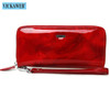 VICKAWEB Shiny Genuine Leather Women Wallets Zipper Card Holder Solid Purses Female Long Wristlet Wallet Ladies Coin Purse AL38|Wallets|