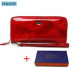 VICKAWEB Shiny Genuine Leather Women Wallets Zipper Card Holder Solid Purses Female Long Wristlet Wallet Ladies Coin Purse AL38|Wallets|