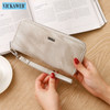 VICKAWEB Shiny Genuine Leather Women Wallets Zipper Card Holder Solid Purses Female Long Wristlet Wallet Ladies Coin Purse AL38|Wallets|