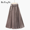 Beiyingni Autumn Winter Skirt Women With Belt Long Metallic Silver Maxi Pleated Skirt Midi High Waist Fashion Vintage Saia Party|Skirts|