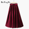 Beiyingni Autumn Winter Skirt Women With Belt Long Metallic Silver Maxi Pleated Skirt Midi High Waist Fashion Vintage Saia Party|Skirts|