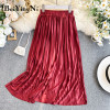 Beiyingni Bling High Waist Skirt Women Long Pleated Vintage Korean Casual Slim Lining Skirts Fashion Promotions Lady Black Pink|Skirts|
