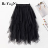 Beiyingni Korean Style Pleated Midi Skirt Women Casual New Fashion High Elastic Waist Skirts Black Pink Elegant Skirt Belt Saias|Skirts|